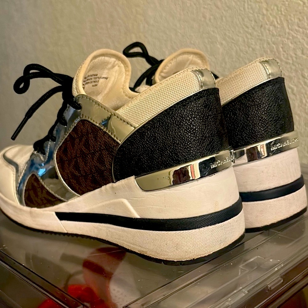 Michael Kors Black and White Sneakers with Silver Accents
